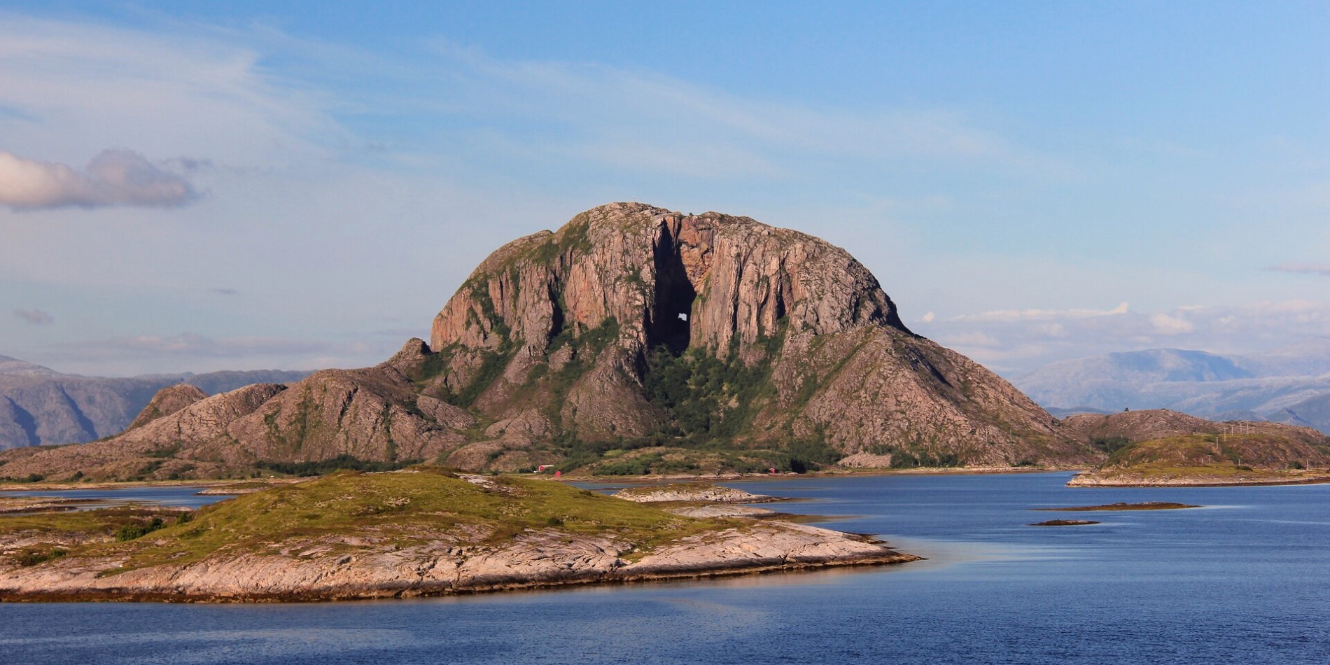 The iconic Torghatten mountain in Brønnøysund, Norway